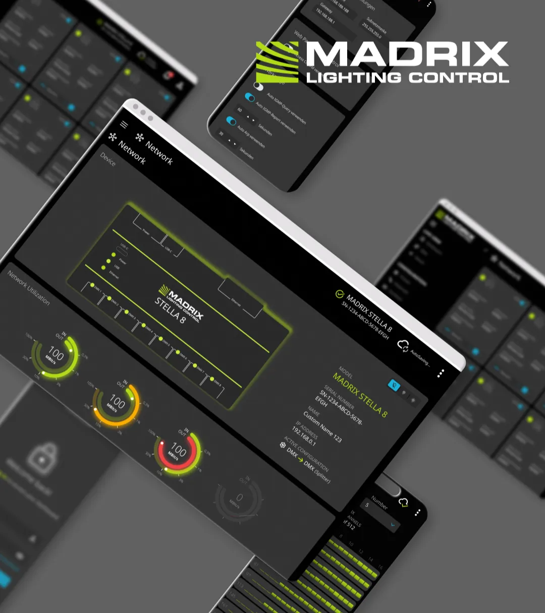 MADRIX STELLA 8 Webinterface auf Laptop, Tablet und Smartphone